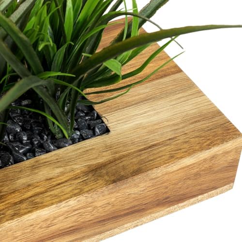 MyGift Artificial Grass Plant in Rectangular Wood Planter (Acacia, 10 Inch) - Image 6