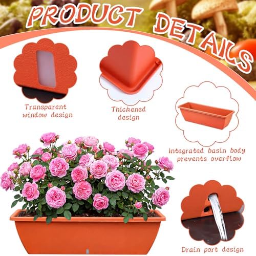 8 Pcs 24 Inch Plastic Window Boxes Planters, Red - Image 3
