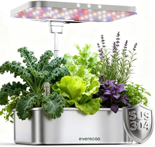 Stainless Steel Hydroponics Growing System Kits, Controlled Smart Indoor Garden with LED Grow Light Full Spectrum, 15 Pods Plant Germination Kit, with Quiet Pump,for Vegetables Herbs,Gardening Gifts by EVERECOO