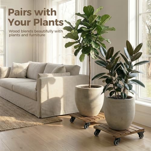 Bamworld Plant Caddy 14 Inch Heavy Duty Wood Dolly 2 Pack - Image 2