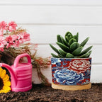 Red and Blue Chinoiserie Floral Planters Ceramic Chinoiserie Chic Asian Round Plant Pot with Drainage Holes and Bamboo Tray Pot for Pots Outdoor Indoor Plants - Image 5