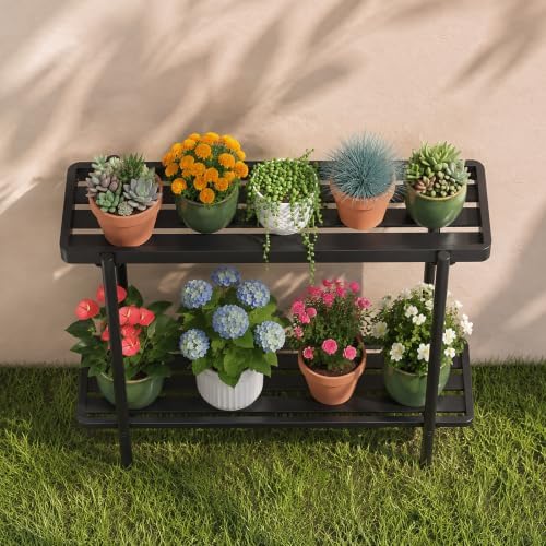 2 Tier Metal Plant Stand, Window Plant Shelves Indoor Outdoor - Image 7