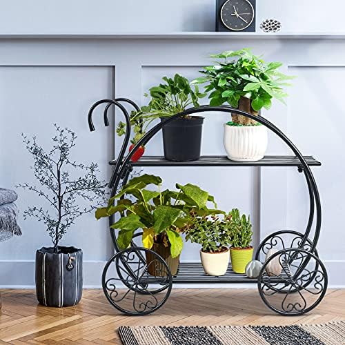 S AFSTAR Metal Plant Stand, Two Tiered Garden Cart Shelf for Indoor Outdoor Home Garden Patio, Parisian Style Flower Pot Holder, Stable and Durable - Image 2