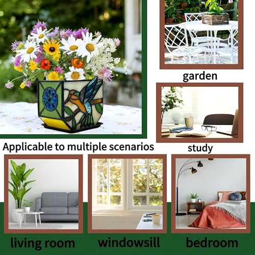 Handcrafted Stained Glass Hummingbird Planter, Indoor Decorative Flower Pot with Drainage, Planters for Indoor Plants,Garden Home Decor - Image 6