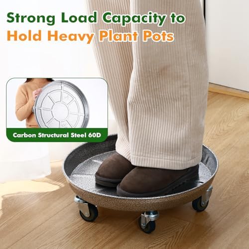 3 Packs Metal Plant Caddy with Wheels 16 inches Rolling Plant Stand Heavy Duty Plant Dolly with Casters for Indoor and Outdoor Large Planter Casters Potted Plant Mover, Silver-black - Image 5