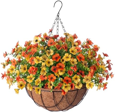 Fake Mums Artificial Fall Flowers Hanging Baskets Outdoors for Decoration by INXUGAOArtificialFlowers