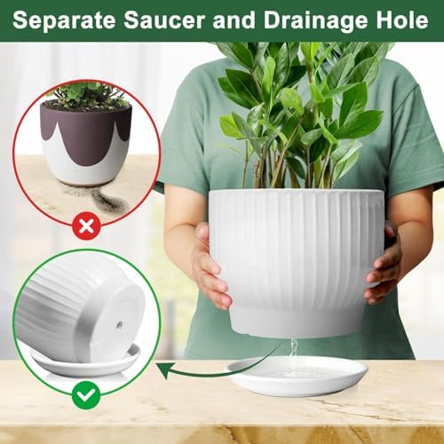 8 Inch Ceramic Plant Pot,White - Image 4