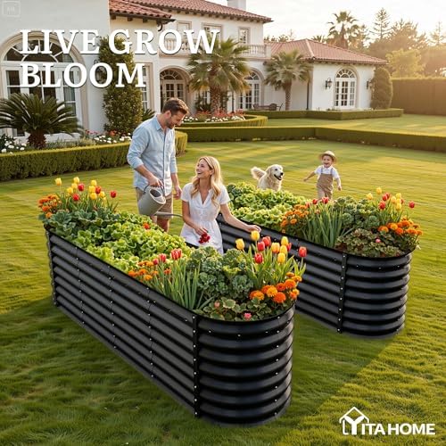 YITAHOME 2pcs 8x2x2ft Large Raised Garden Bed Kit, 24" Tall 9 in 1 Galvanized Metal Planter Box with Gloves and Safety Rubber, Outdoor Above Ground Planters for Plants Vegetables Flowers, Black - Image 3