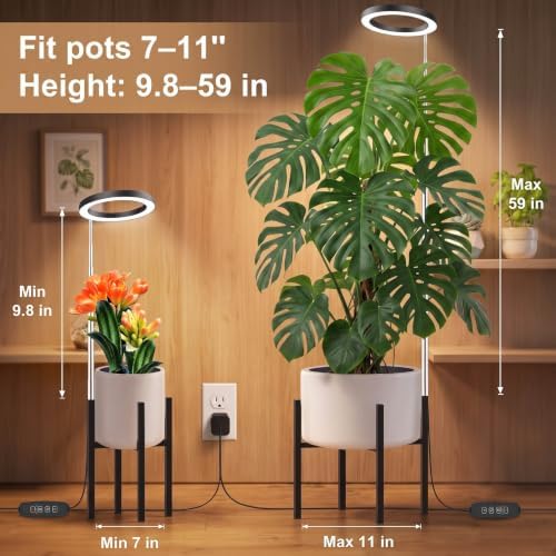 Plant Stand Indoor with Grow Light, Adjustable Height Plant Stand for 7–11 Inch Pots, 72 LED Full Spectrum Grow Light, 3/9/12H Auto Timer, Black - Image 3