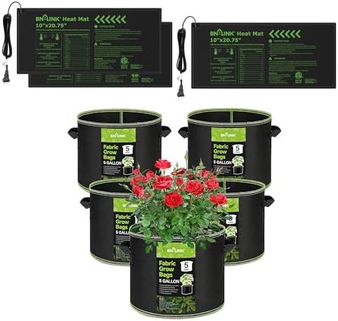 BN-LINK 5-Pack 5 Gallon Grow Bags Heavy Duty 300G Seedling Heat Mat Warm Hydroponic Heating Pad Waterproof 10" x 20.75" by BN-LINK