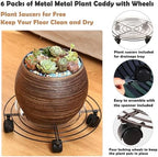 8 Packs Large Metal Plant Caddy with Wheels 13" and 11.8" Heavy-Duty Wrought Iron Rolling Plant Stands with Casters Plant Dolly Plant Roller Base Indoor and Outdoor Plant Pot Movers Planter Rollers - Image 2