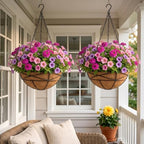 4 Pack 14 Inch Hanging Baskets for Plants Outdoor Large Flower Planters with Coco Liner for Outside Planting Watering Plant Pot Holder for Home Garden Porch Balcony Railings Decor - Image 5