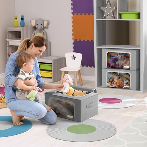 Sorbus Clothes Storage Bins, Clear Window & Handles (4 Pack, Gray) - Image 6