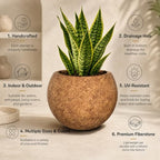 13.5" H x 17"Dia Brown Fiberstone Planter Pot with Drainage Hole, Large Round Handcrafted Decorative Flower Pot for Indoor Outdoor Plants, Rustic Stone-Look Planter for Patio, Porch, Garden&Home Décor - Image 6