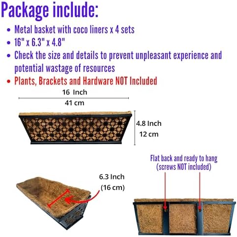 LaLaGreen Wall Planter for Plants (16 in, 4 Pack) Black Fence Window Box - Image 2