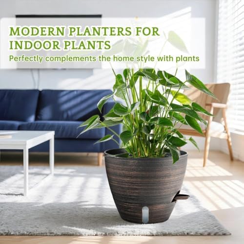 ZMTECH 10 Inch Self Watering Pots for Indoor/Outdoor Plants, 4 Pack Bronze Large Plastic Planter with Water Level Indicator, Drainage Hole & Removable Saucer for Garden Flowers, Deco Plant Container - Image 6