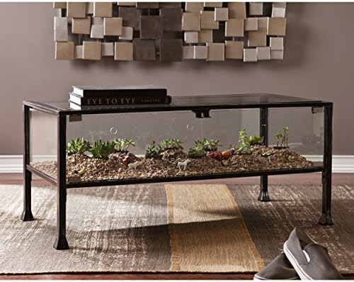 SEI Furniture Metal Terrarium Fish Display Coffee Table, Cocktail, Black/Silver Distressing - Image 2