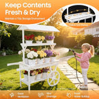 Flower Cart Display Stand with Wheels, 3-Tier Wooden Retro - Image 7