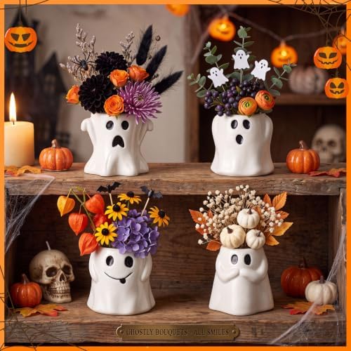 DoubleFill 4 Pcs Halloween Ceramic Ghost Planter - Image 6