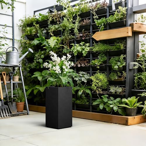 Kante Black Concrete Planter 23.6" Tall All-Weather Square Accent Pot - Image 4