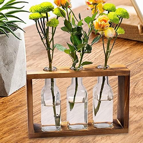 Terrarium Vases Wooden Frames Transparent Glass Tubes Plant Propagation Tube Vase Gardening Art Home Office Decor (3 Bottle) - Image 6