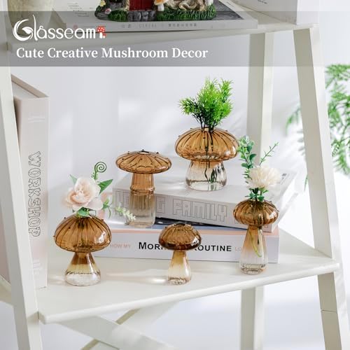 Glasseam Mushroom Vases for Flowers, 10 Pcs Amber Glass Bud Vase for Decor - Image 2