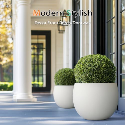 Heyzier Ball Concrete Planter Outdoor Indoor, Large Tall Cement Plant Pots for Trees Flowers (White, 20 inch) - Image 5