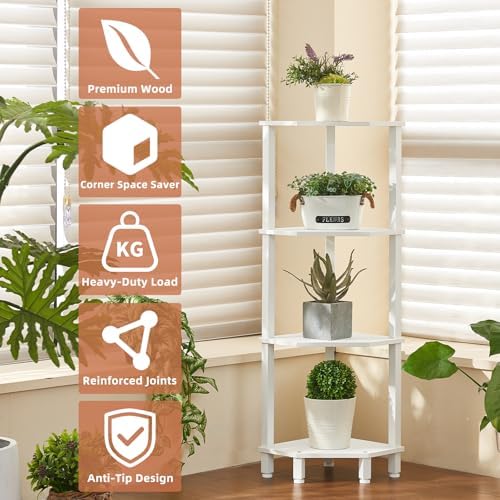 YUFAM 4-Tier Corner Shelf, White - Image 6