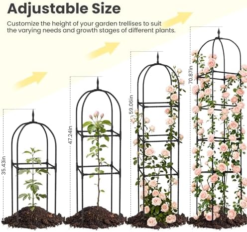 2 Pack 70.87" Garden Obelisk Trellis for Climbing Plants, Pyramid Design for Roses, Clematis, Jasmine, and Vegetable Vines, Indoor & Outdoor Use, Black - Image 3