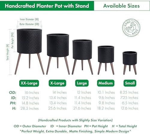 D'vine Dev Planter Pot with Wood Stand, 12 in, Matte Black, 88-Z-C-2 - Image 3
