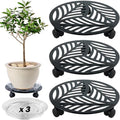 3 Packs Large Metal Plant Caddy with 3 PU Wheels 12" Heavy-Duty Wrought Iron Rolling Plant Stands Indoor Outdoor Wheeled Plant Dolly Planter Mover Rollers Plant Trolley Cart, Plant Saucers Included by Planterhoma