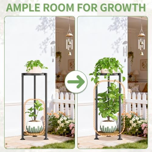 KMOTASUO 2 Tier Metal Plant Stand Tall for Indoor Outdoor Corner, Modern Black - Image 5