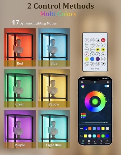 PARTPHONER Corner Shelf with LED Light, 5 Tier Smart Color Changing Floor Lamp with Remote, 62" Display Shelf Bookshelf Narrow Storage Rack Standing Lamp for Living Room Bedroom Home Office Décor - Image 2