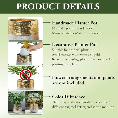 MyGift Hammered Brass and Silver Metal Planters, Handcrafted, 2 Pack - Image 5