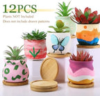 Remerry 12 Pcs 3.5 Inch Mini DIY Ceramic Succulent Pots with Bamboo Tray - Image 2