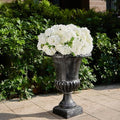 Christopher Knight Home Koma Patio Urn Planter, Mid-Century Modern Urn, Large Garden Pot, Floral Relief Design, MGO Outdoor Planter, Flower Urn with Drainage Hole for Backyard, Antique Black by ChristopherKnightHome