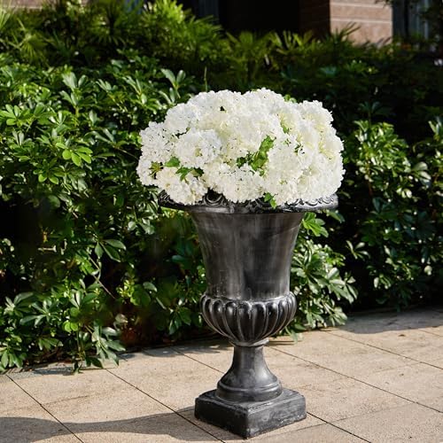 Christopher Knight Home Koma Patio Urn Planter, Mid-Century Modern Urn, Large Garden Pot, Floral Relief Design, MGO Outdoor Planter, Flower Urn with Drainage Hole for Backyard, Antique Black by ChristopherKnightHome