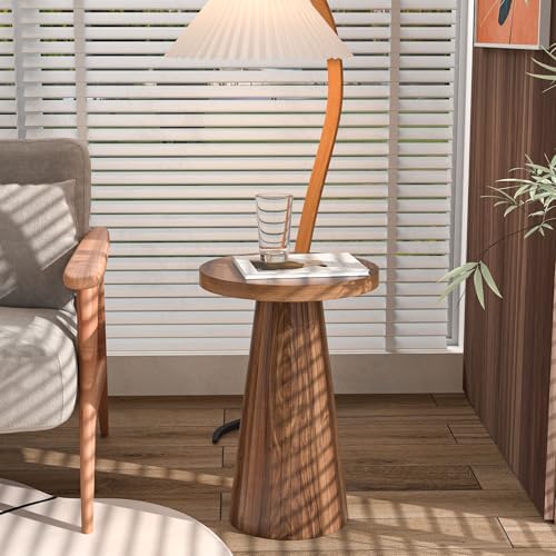 Small Round Pedestal Side Table, Wooden End Table for Living Room, Fluted Drink Table for Small Space, Modern Plant Stand Accent Table for Sofa Couch, 13.6 inch (Walnut) by Jimmhome