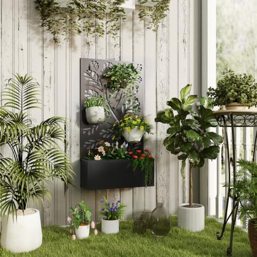 Outsunny Metal Raised Garden Bed with Trellis, Twigs and Leaves Cut-Outs - Image 2