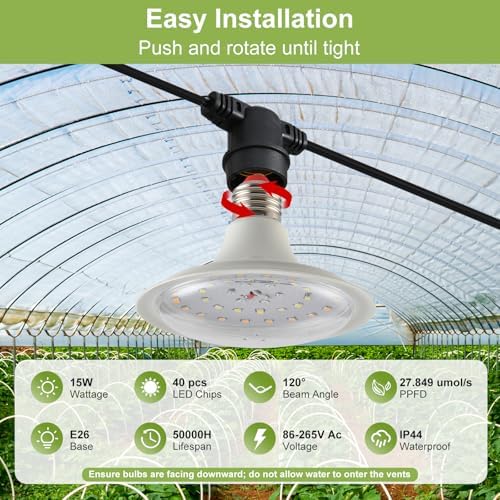 Outdoor Grow Lights for Plants, Full Spectrum Greenhouse Grow Light, Outdoor Waterproof Appearance Patent Design, 42FT Adjustable Cord for Vegetables, Seedlings, Flowers (12 Lights) - Image 6