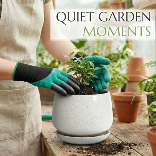 7.5 Inch Flower pots for Indoor Outdoor Plants with Saucer Drainage Leak-Proof Mesh, Ceramic Planter with Gardening Gloves for Succulent and Flower(Matte White) - Image 5