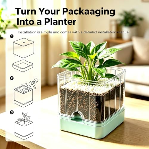 PLANTSIO Smart Plant Pot with Screen, 80ml Self-Watering Planter Green - Image 2