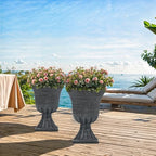 2-Pack 22" Washed Black Plastic Urn Planters with Drainage Holes - Image 5