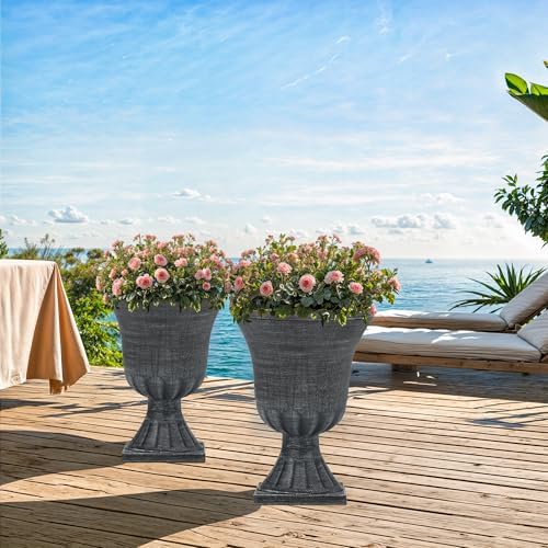 2-Pack 22" Washed Black Plastic Urn Planters with Drainage Holes - Image 5