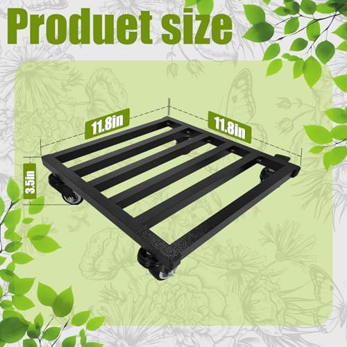12x 12 inches Plant Caddy with Wheels Upgraded Lockable Heavy Duty Trolley Suitable for Indoor Outdoor Large Plant Pots Parasol Stands and Bases or Plant Stand Metal Square Black - Image 2