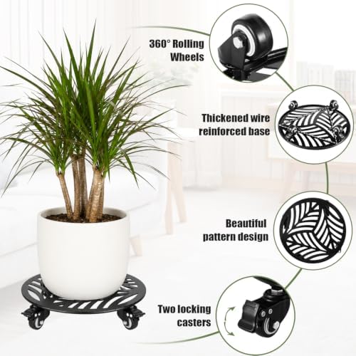 1-Pack Extra-large Metal Plant Caddy with Wheels 16 Inch Heavy-duty Rolling Plant Stand with Casters Wheeled Flower Pot Mover Roller Rust-proof Iron Planter Dolly Coaster for Indoor Outdoor Use, Black - Image 2