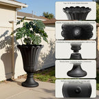 Tall Plastic Urn Planters for Outdoor Plants Set of 2-23.6" H Classic Petal Design Indoor Large Flower Pots with Drainage Holes, Outdoor Planters for Porch Decor/Garden Vase, Black - Image 3