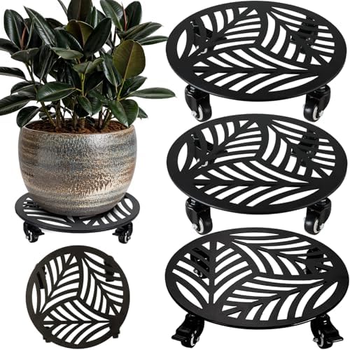 3 Packs Metal Plant Caddy with Wheels 14 inches Heavy-Duty Iron Rolling Plant Stand with Casters Indoor Outdoor Wheeled Plant Roller Base Pot Movers Plant Dolly Coaster Trolley Black by Planterhoma