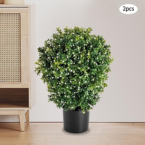 2PCS Artificial Boxwood Ball Bushes Potted Plants for Outdoor, Faux Topiary Ball, Fake Plants Greenery, Round Shrubs Bushes with Dry Moss Plastic Flowerpot, for Entryway Front Porch Decor (20Inch) - Image 5