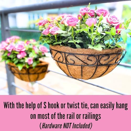 LaLaGreen Fence Wall Planter (14 in, 2 Pack) Black Coco Liner Baskets - Image 6